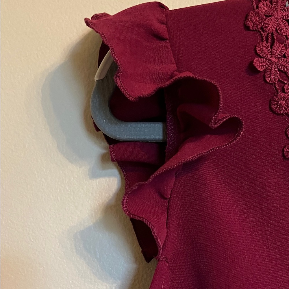 Burgundy Ruffle Sleeve Top - Picture 3 of 6